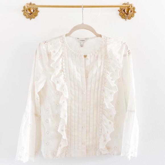 J. Crew Tops - J.Crew Floral Eyelet Ruffle Bell Sleeve Top